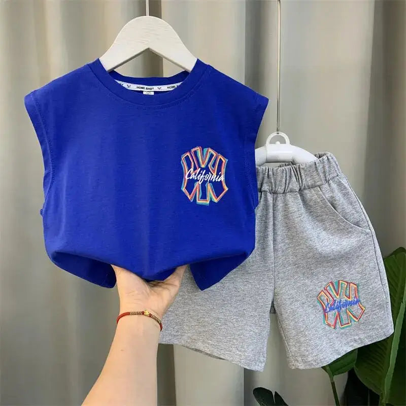 Children's summer vest set new boys' and girls' cotton sleeveless top+shorts 2PCS Kids Outfits 90-150cm