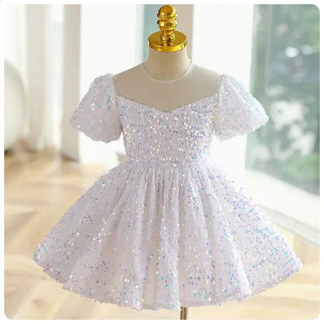 Baby girl's first birthday dress Girls' puff-sleeved princess dress (ages 1-12) Wedding flower girl dress Girls' pageant dresses