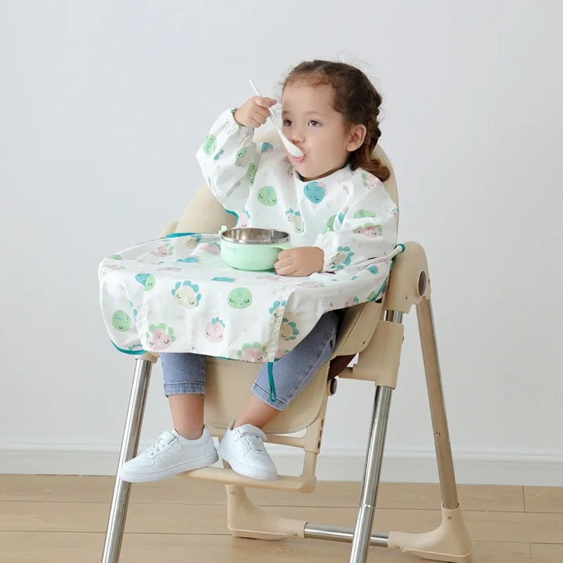 Machine Washable Adjustable Straps Baby Feeding Burp Cloths Breathable Baby Bib Spill-Proof Waterproof Long Sleeve Weaning Bib