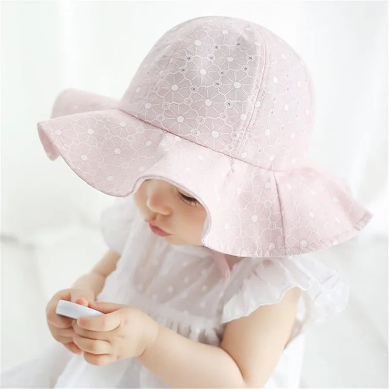 Summer Baby Sun Hat Floral Ruffle Toddler Girls Bucket Hat Solid Color Wide Brim Kids Travel Beach Fisherman Cap