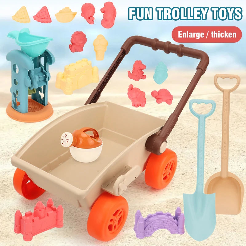 Children Beach Sand Play Tool Set Sand Bucket Sieve Funnel Sand Shovel Sand Wagon Watering Can Summer Outdoor Beach Toy for Kids