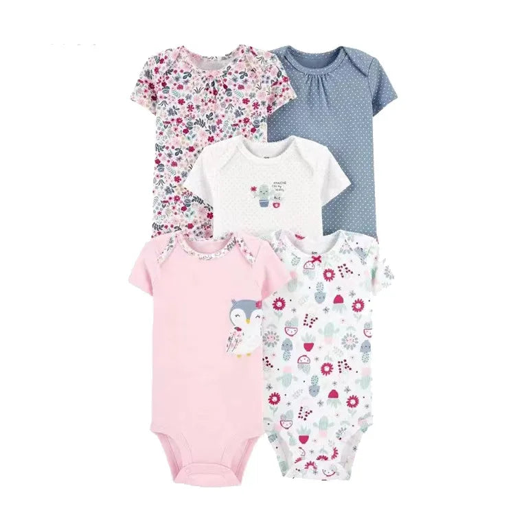 Newborn Baby Girl Boy Clothes Summer Short-Sleeve 100% Cotton Baby Romper Toddler Kids Bodysuit Children's Clothing 5 PCS/SET