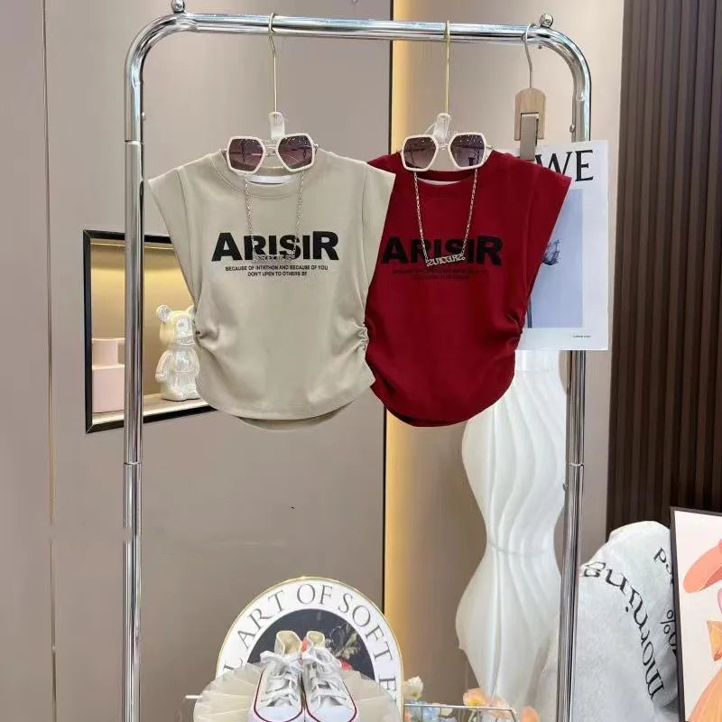 Girls' Summer Set 2024 Summer New Middle and Big Children's Fashion Sleeveless Tank Top+Solid Color Skirts Two Piece Set Fashion