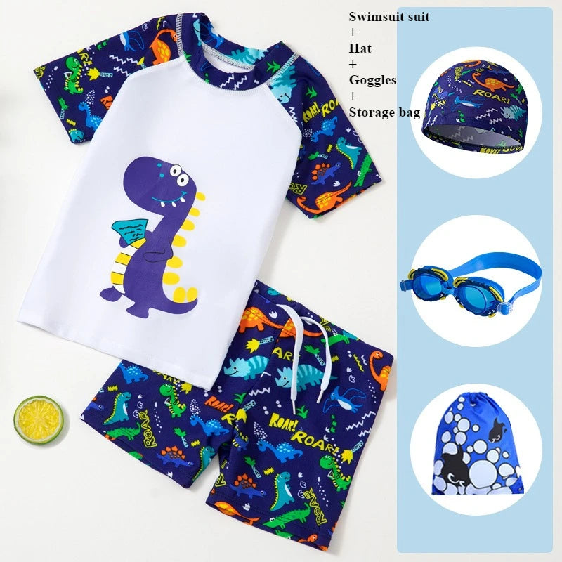 2025 Kids Boys Girls Swimwear Set Clothes Children Cartoon Print Separates Matching Summer Beach Vacation Outfit Casual Wear