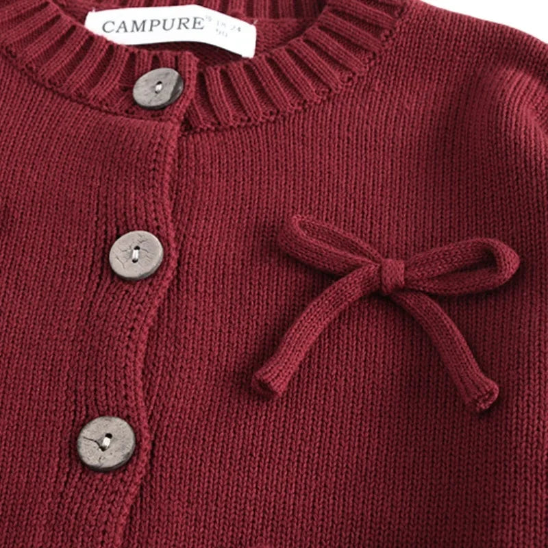 Kids Clothes Girls 1-7Y Baby Girls Sweater Cotton Bow Embellished Knit Cardigan Autumn Winter Fashion Wear Sweater Children Top
