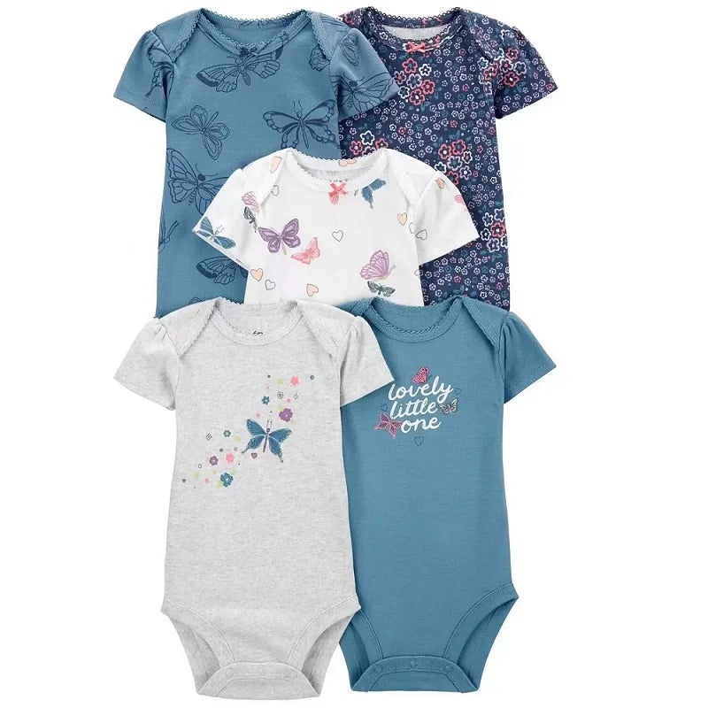 Newborn Baby Girl Boy Clothes Summer Short-Sleeve 100% Cotton Baby Romper Toddler Kids Bodysuit Children's Clothing 5 PCS/SET