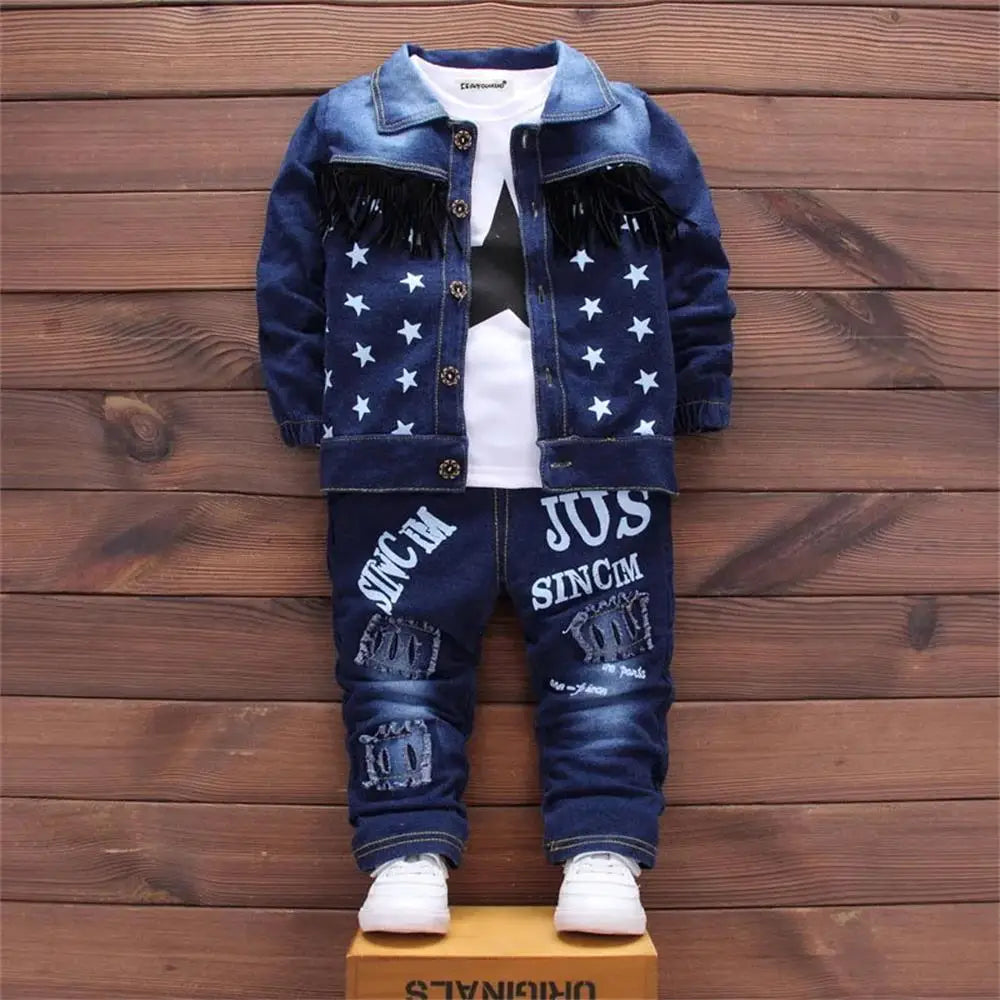 1T-5T Toddler Boy Clothes,Autumn Baby Boy 3pcs Clothing Sets Denim Vest Cotton Hoodies Jeans for Kids