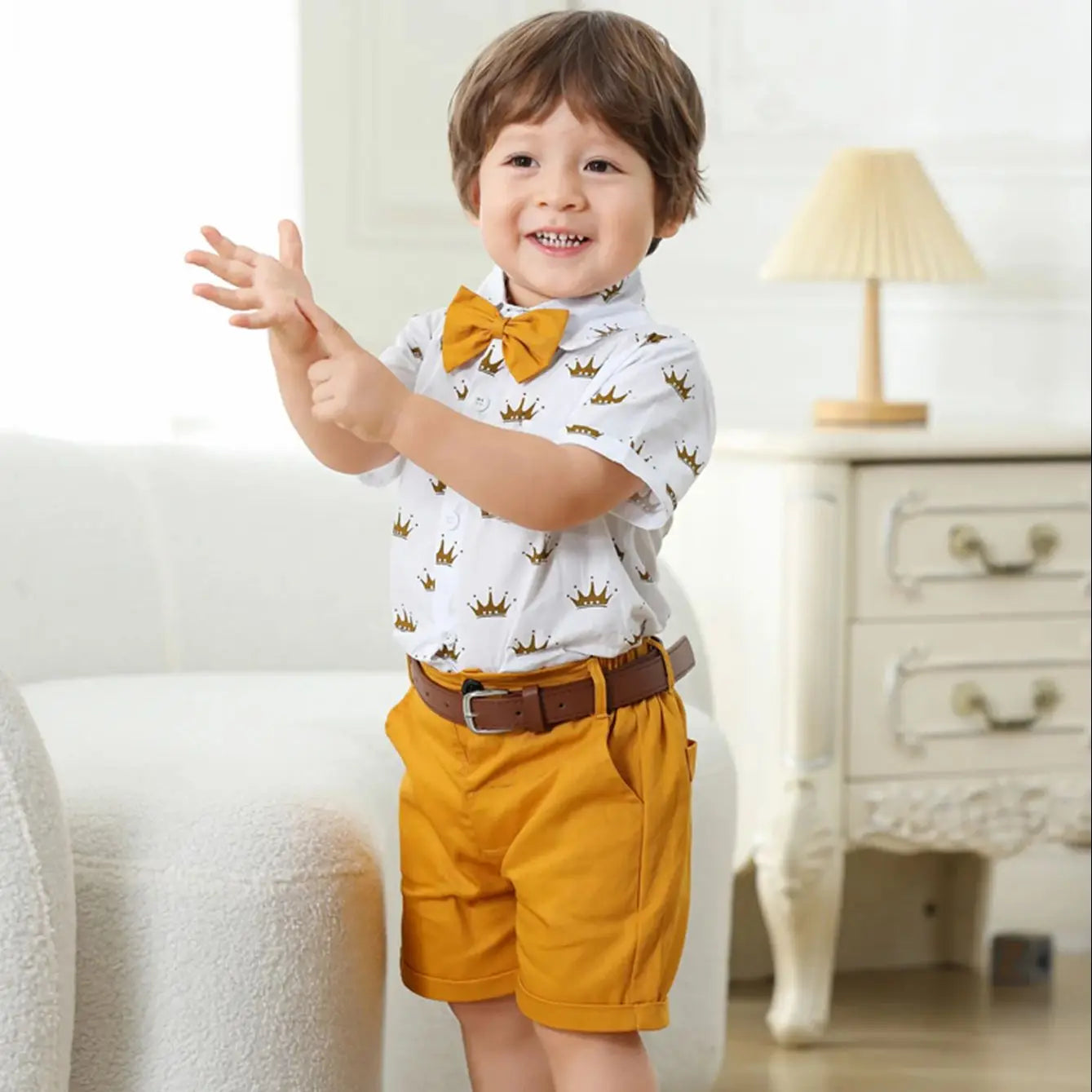 Kids Boys Clothes Sets Gentleman Suit Short Sleeve Shirt Bowtie With Suspender Shorts Pants Baby Children Formal School Outfits