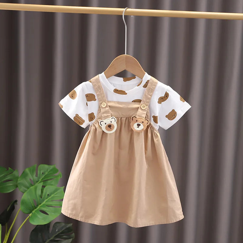 Summer Fashion Baby Boys Girls Clothes Sets T-shirt + Panties or Strap skirt 1-5T Toddler Casual Clothing Suits