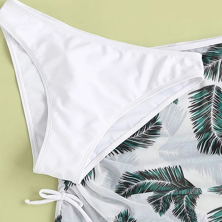 2025 Girls Printed Bikini Swimsuit Three Piece Set Beach Swimwear Big Kids Outfit Simple Holiday Wear Matching Summer New