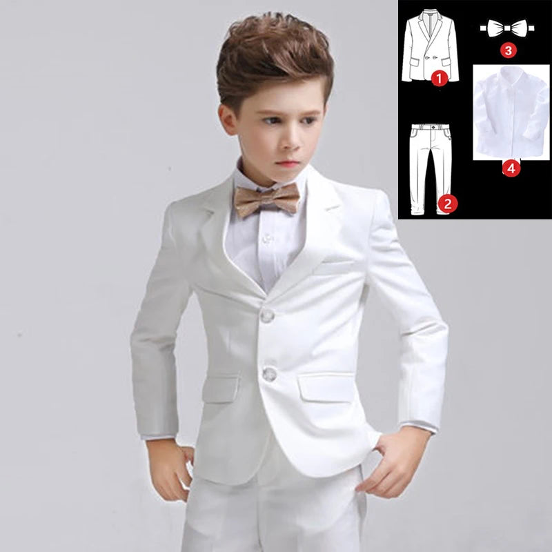 Formal Boys Suit For Wedding Children White Party Blazers Pants Baptism Outfit Kids Costume Gentlemen Teenager Prom Tuxedos Set