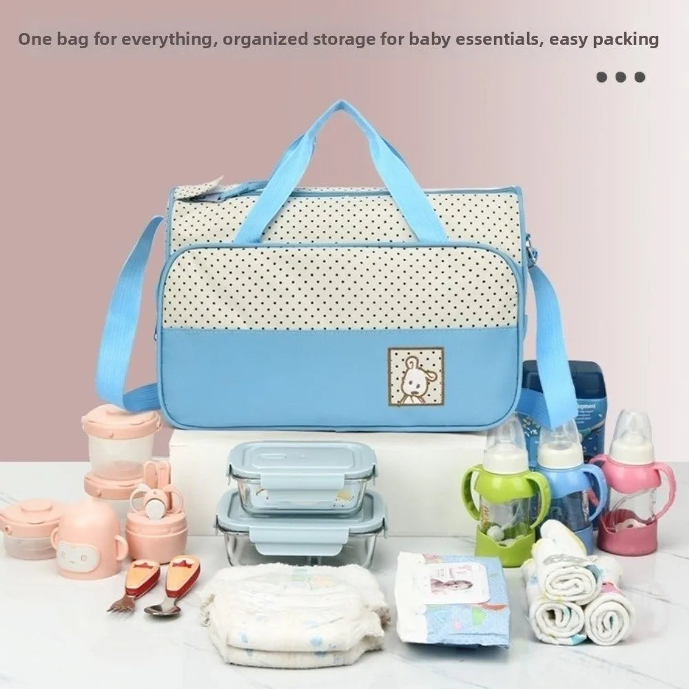 5Pcs/Set Large Capacity Baby Bag for Mom Multifunctional Changing Pad Newborn Accessories Bag Fashion Built-in Diaper Pad