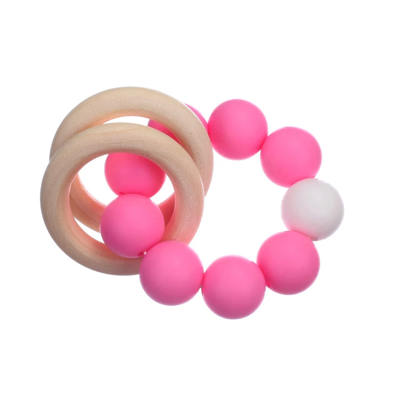 Baby Silicone Teether Ring Pendant Food Grade Silicone Round Beads Bracelet Rattle Toys For Baby Teething Safe Care Chew Toys