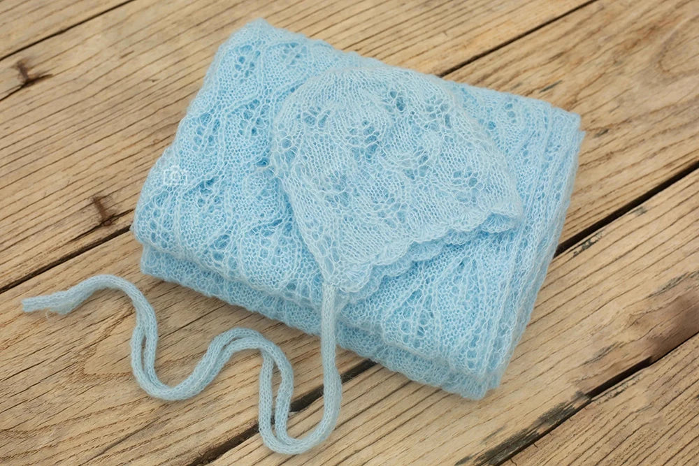 Newborn Photography Props Baby Posing Knitted Hollow Hat + Wrap 2pcs/Set Soft And Highly Elastic Stretchable Photo Accessories