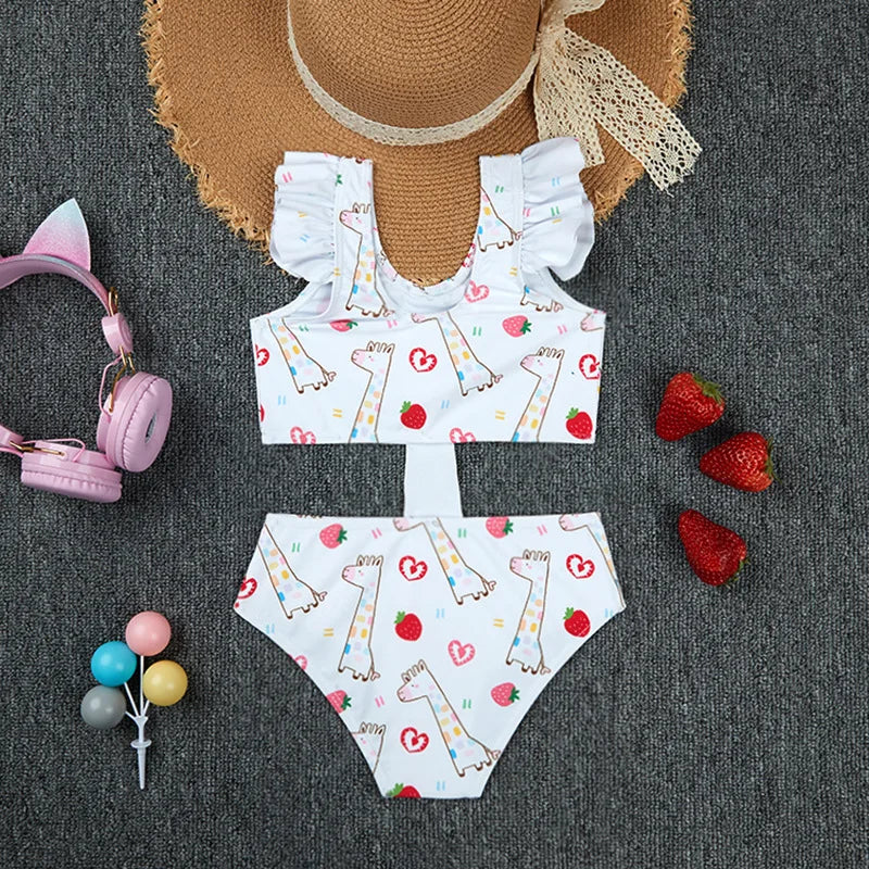 2026 Summer Children Swimsuit 2-8Years Girls Swimsuit Infant Baby Cute Cartoon Sleeveless Bikini Briefs One-piece Swimsuit