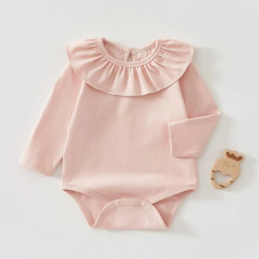 Newborn Baby Bodysuits Long Sleeve Solid Color Ruffles Spring Autumn 1st Birthday Infant Girl Romper Baby Clothes