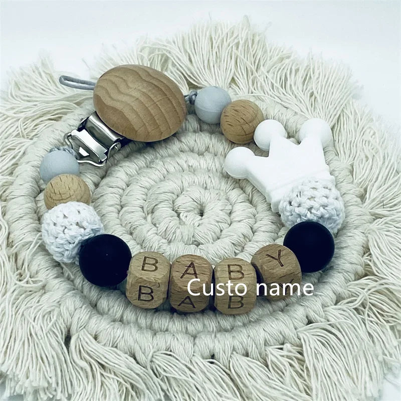 Baby Custom Name Silicone Beads Flower Ring Pacifier Clips Safe Teething Chains Teether Eco-friendly Dummy Beech Clips Holder