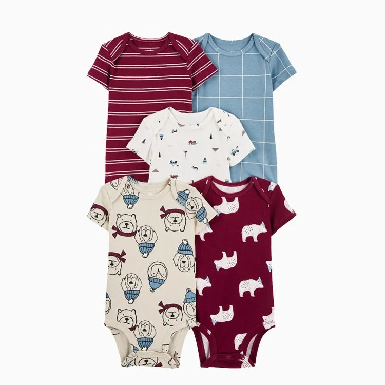 Newborn Baby Girl Boy Clothes Summer Short-Sleeve 100% Cotton Baby Romper Toddler Kids Bodysuit Children's Clothing 5 PCS/SET