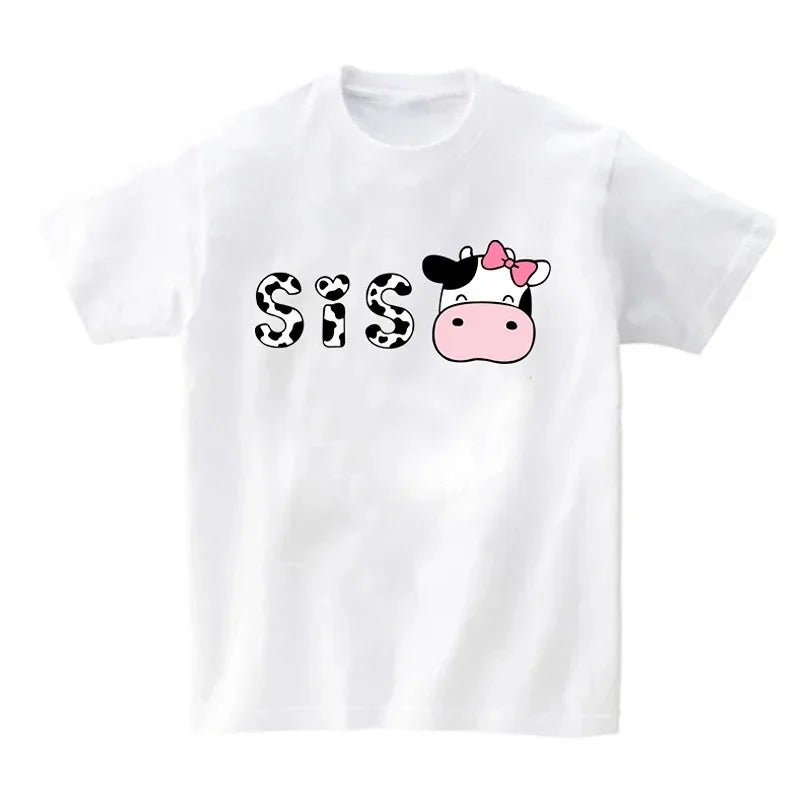 Family Look Mommy and Me Clothes Matching Summer Cow Printing Family Clothing Mother Daughter Son Father Kids T-shirt