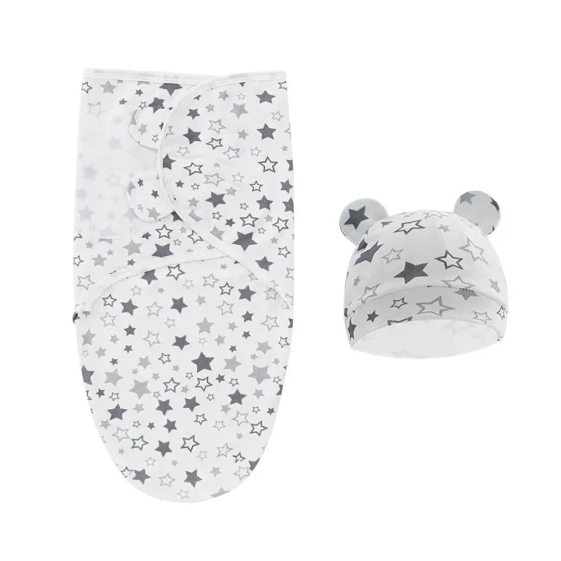100% Organic Cotton Baby Swaddle Blanket Wrap Hat Set for Infant  Adjustable Newborn Swaddle Baby Swaddle for 0-3 Month