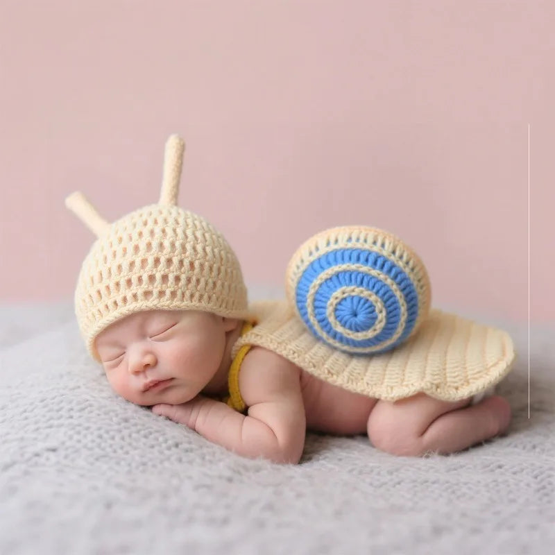 Newborn Photography Outfit Cute Baby Photo Prop Funny Knitted Snail Cocoon Swaddle Wrap