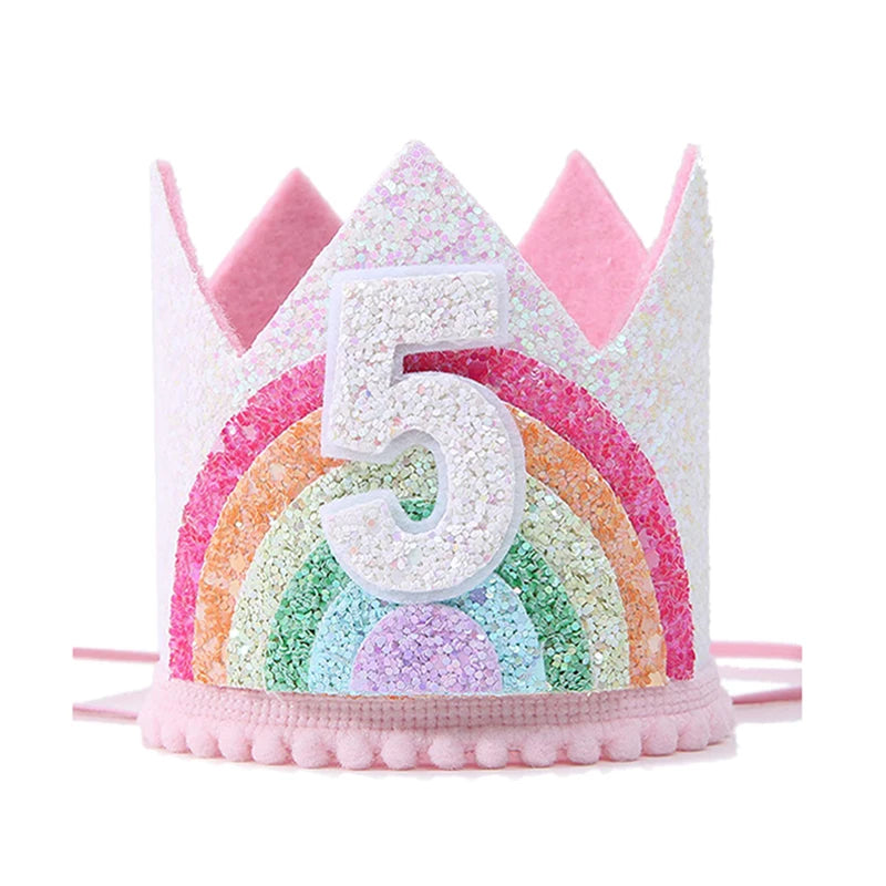 1st Birthday Party Decor Hat Kids 1 2 3 Year Happy Birthday Boy Girl First Birthday Party Baby Shower Decor Pink Kids Crown Hat