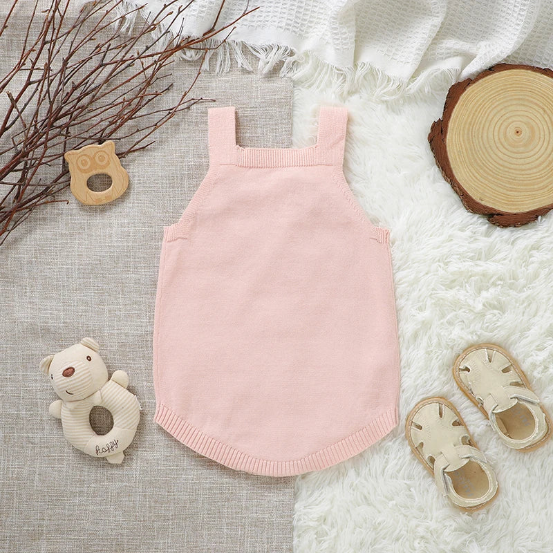 Newborn Baby Bodysuit Cotton Knit Children Sling Clothes Fashion Solid 0-18M Overalls Infant Boy Girl Jumpsuit Sleeveless Summer
