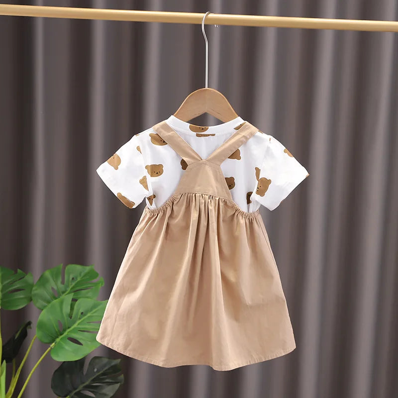 Summer Fashion Baby Boys Girls Clothes Sets T-shirt + Panties or Strap skirt 1-5T Toddler Casual Clothing Suits
