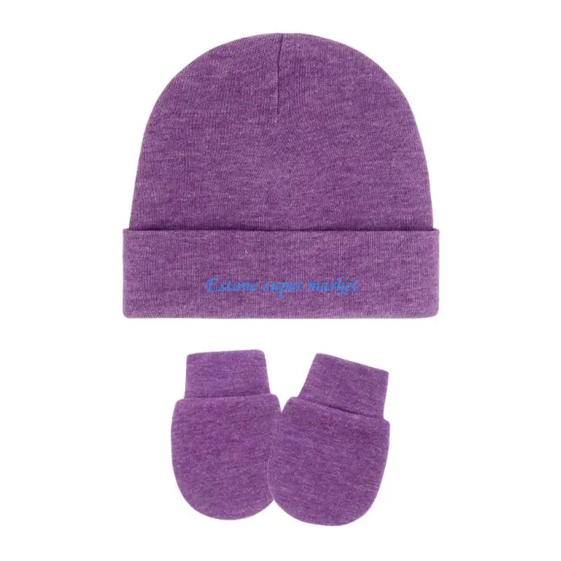 090B 4 Set Newborns Bonnet Cap and Mittens Machine Washable Baby Fetal Hat Gloves for 0 to 3 Month Soft Fabric Headgear