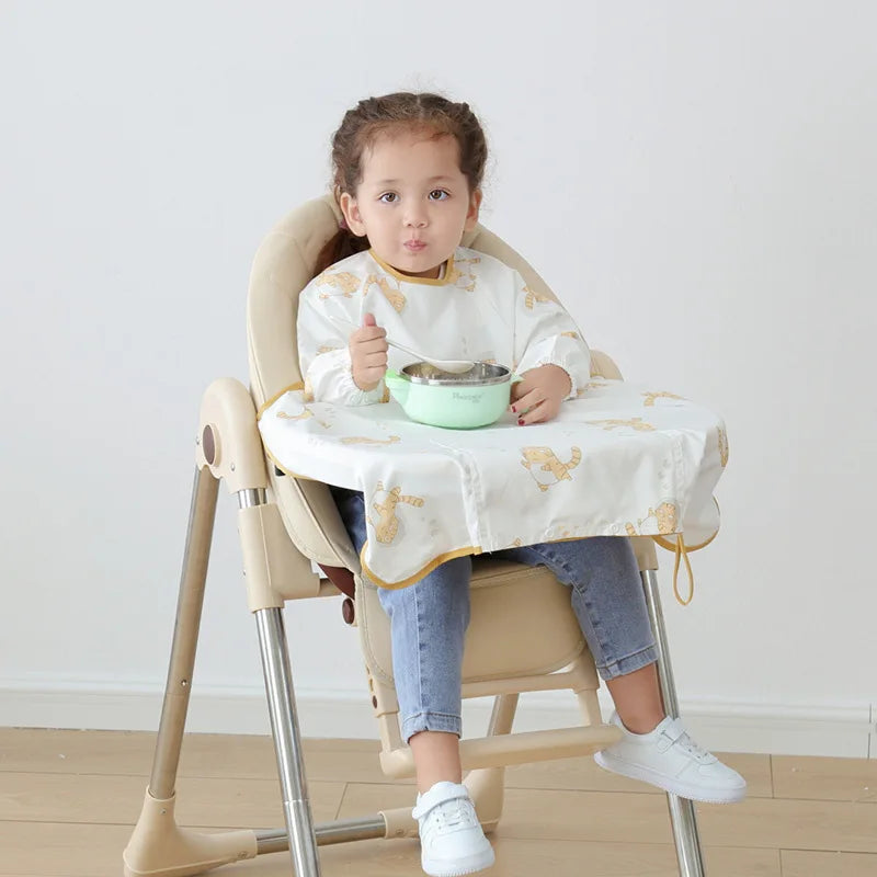 Machine Washable Adjustable Straps Baby Feeding Burp Cloths Breathable Baby Bib Spill-Proof Waterproof Long Sleeve Weaning Bib