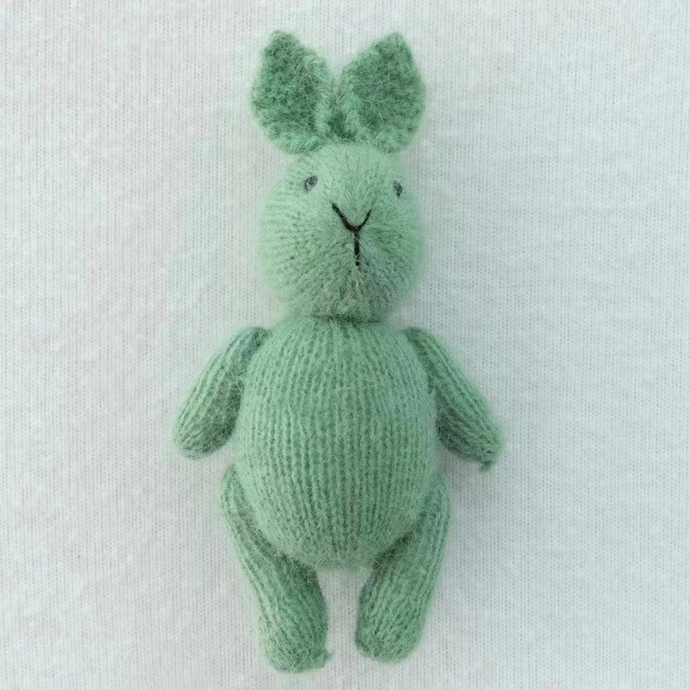 Newborn Photography Props Soft Cotton Stretch Wraps Handmade Knitted Hat Bunny Doll Studio Baby Green Theme Shooting Accessories