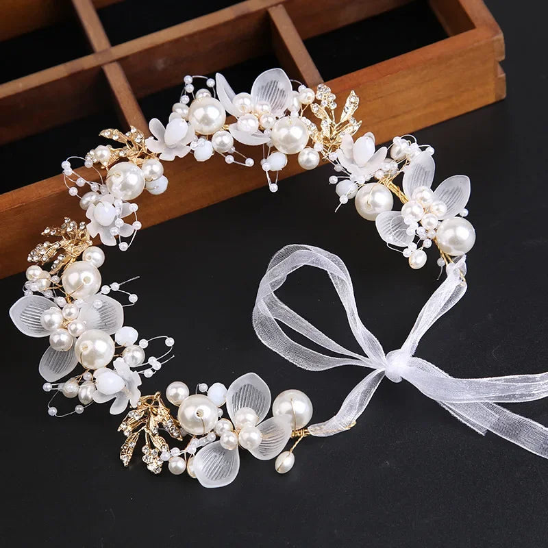 Elegant Girls Headband Imitated Pearl Hair Headdress Baby GirlsFlower Wreath Bride Garland Head Hoop Wedding Headbands Hair