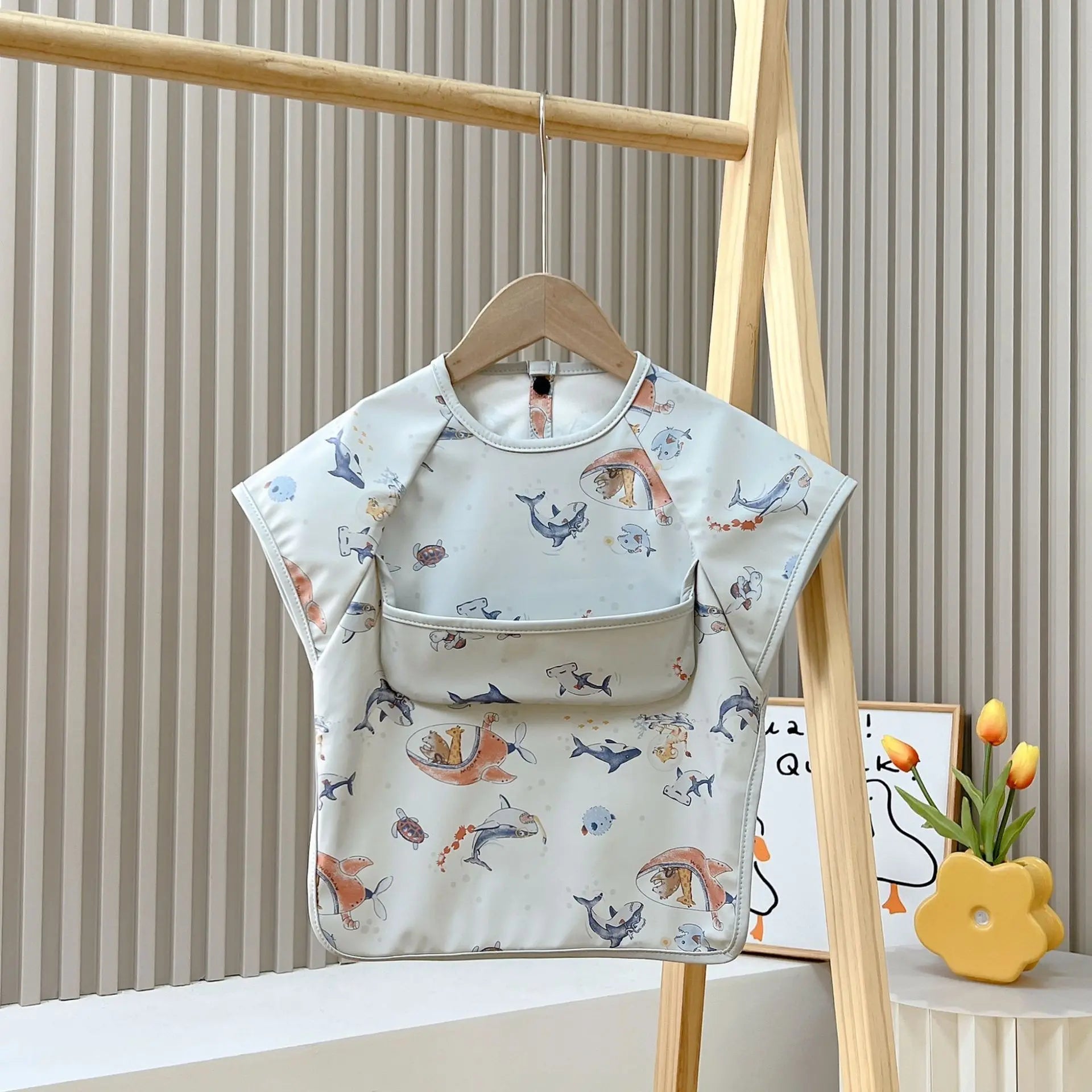 Cute Baby Bibs Toddler Baberos Bavoir Waterproof Short Sleeve Apron Cartoon Animals Children Feeding Smock Bib Baby Stuff 0-6Y