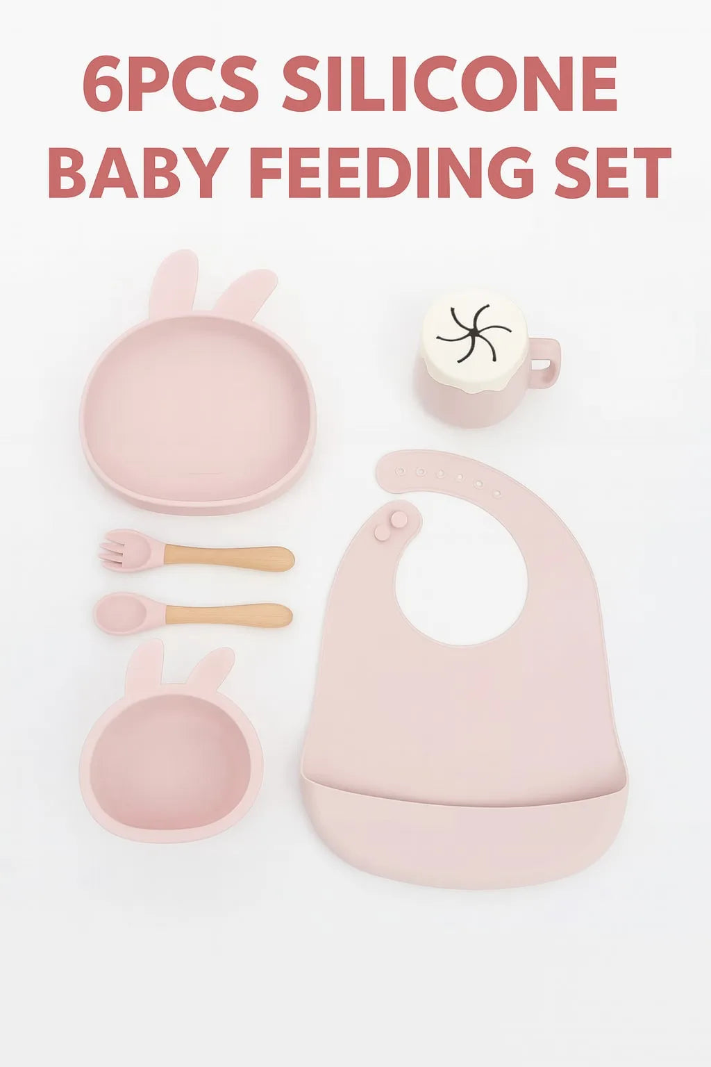 Baby Feeding Set | Silicone Bowl with Suction, Bib, Cup, Fork & Spoon | Infant Tableware Kids Plate BPA-Free Baby Dishes Set