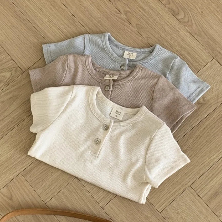 2025 Summer New Baby Short Sleeve Cotton T Shirts Infant Boy Girl Solid Casual Tees Toddler Loose Versatile Breathable Tops