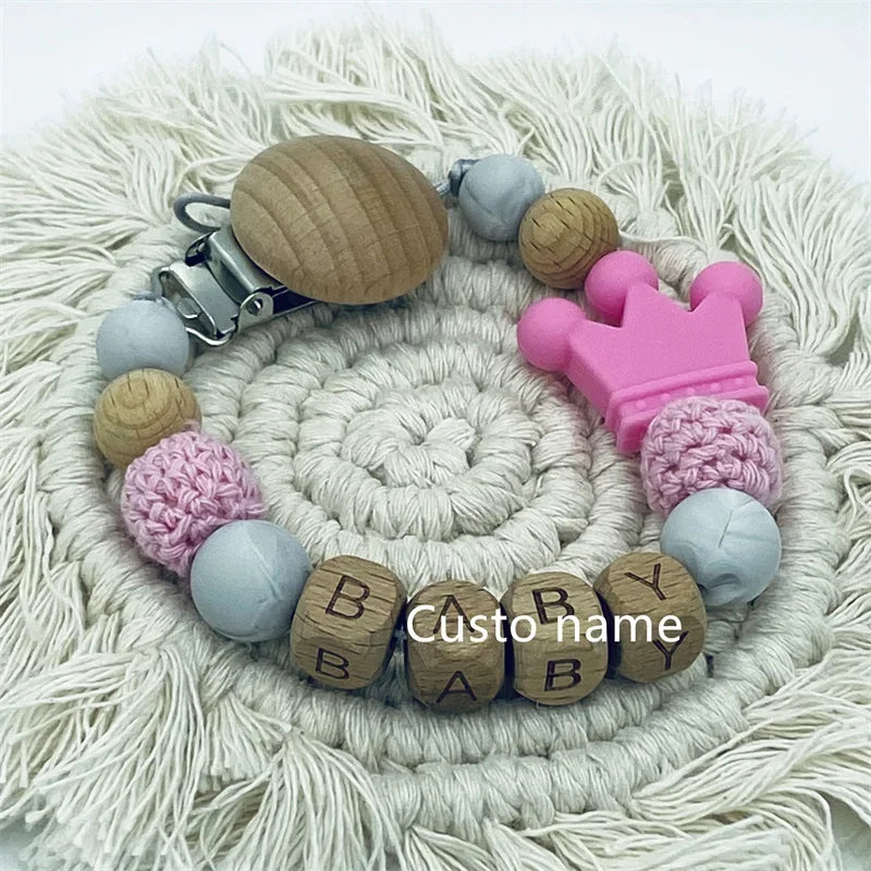 Baby Custom Name Silicone Beads Flower Ring Pacifier Clips Safe Teething Chains Teether Eco-friendly Dummy Beech Clips Holder