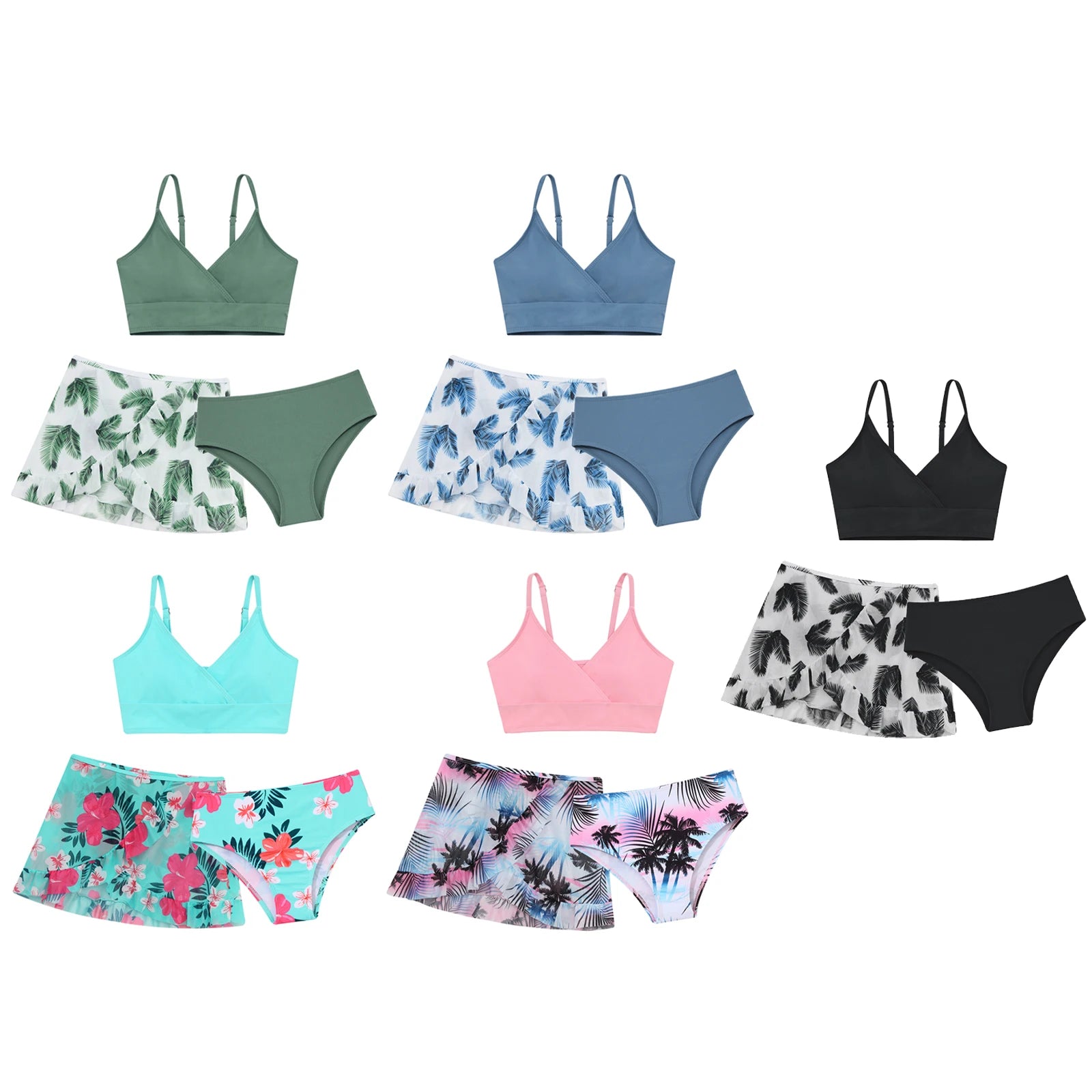 Kids Girls Swimsuit Bikini Set Bralette Girls Two-Piece Bathing Suits Volant Top Bikini Panties Swim Beachwear Tankini Beachwear