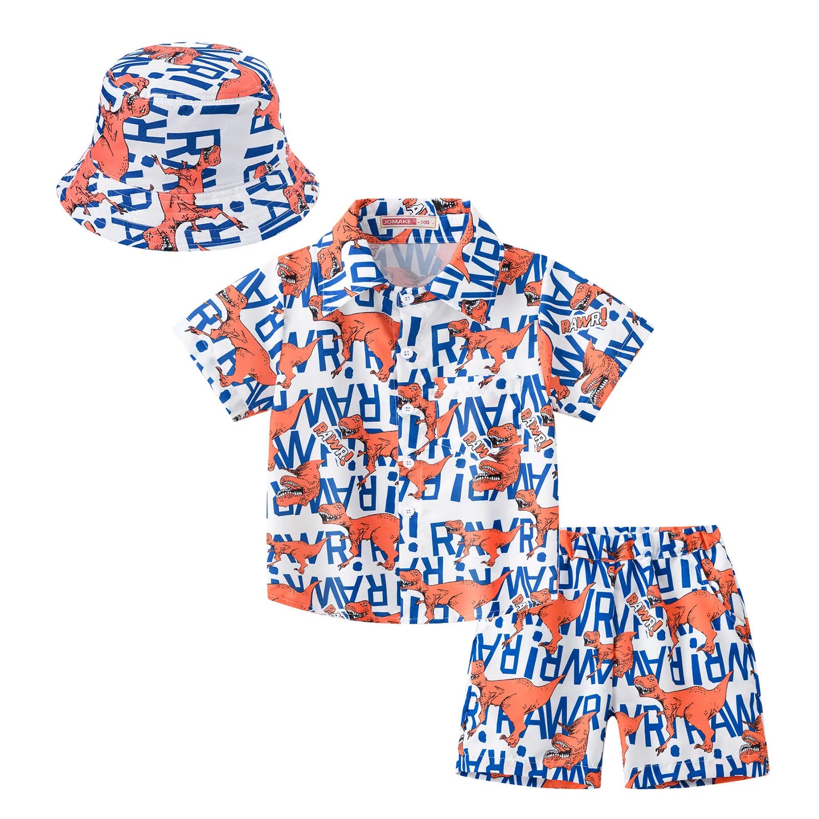 Kids Boys Summer Beach Clothes Set Hawaiian Outfits Print Short Sleeve Shirt with Shorts Bucket Hat Pool Swimwear Beachwear