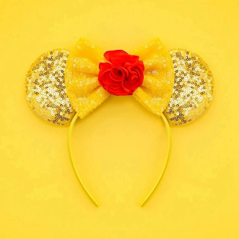 Beauty and Beast Baby Headbands Girls Belle Hair Accessories Enchanted Rose Ear Hairband Kid Crown Bow Headwear Baby Photography