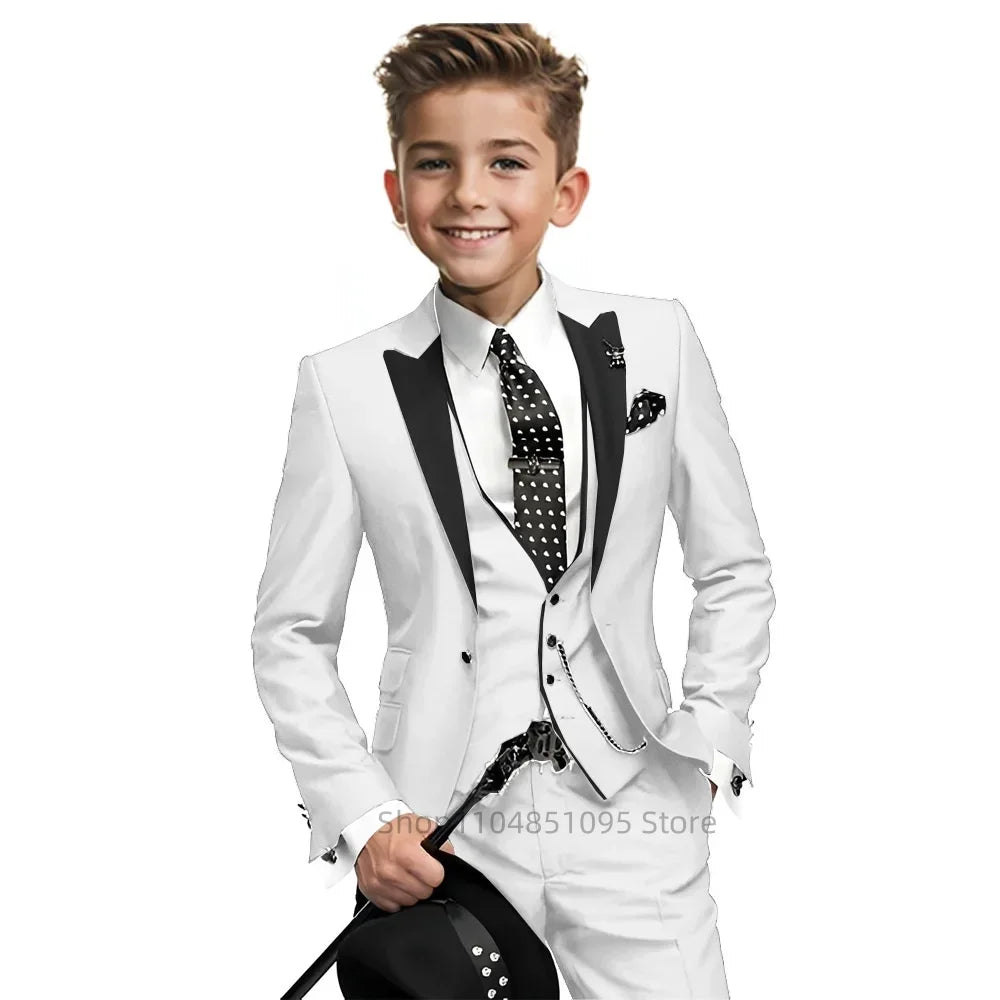 Gentleman Tuxedo Outfit for Boys 2-18 Years High Quality Boys' 3-Piece Suit 3Pcs Wedding Birthday Party Blazer Vest Pants Sets