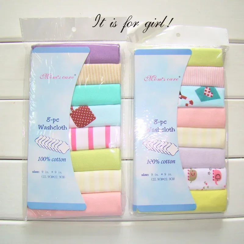 8PCS Newborn Cotton Towels UltraSoft Drool Bibs Baby Care Set Wash Bath Handkerchiefs for Boys Girls