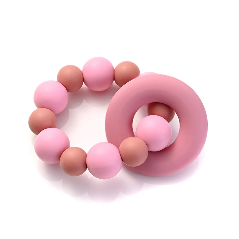 Baby Silicone Teether Ring Pendant Food Grade Silicone Round Beads Bracelet Rattle Toys For Baby Teething Safe Care Chew Toys