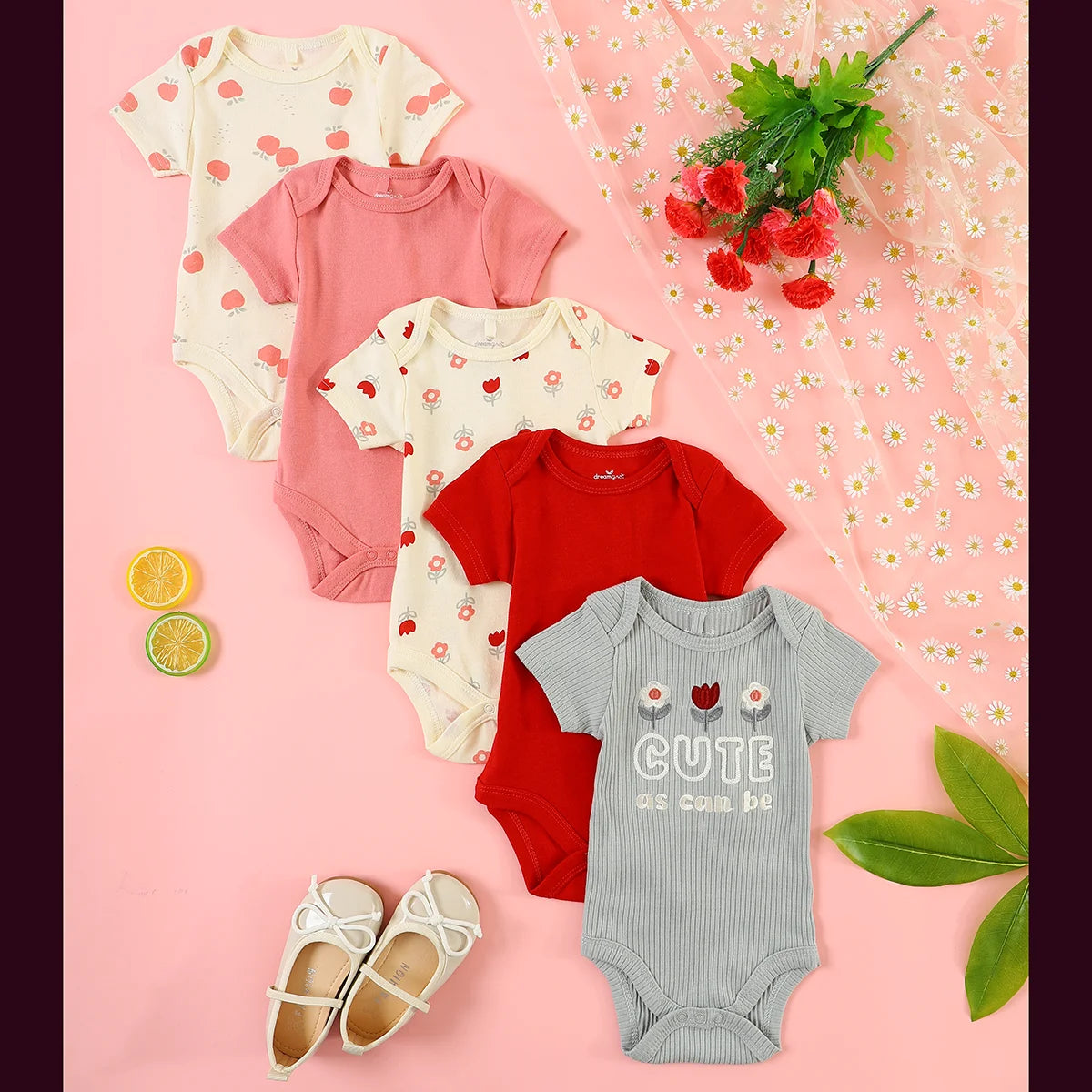 Baby girl clothes 5PCS Baby girl onesie newborn baby clothes summer Short-sleeved jumpsuitSuitable for 0-9 months
