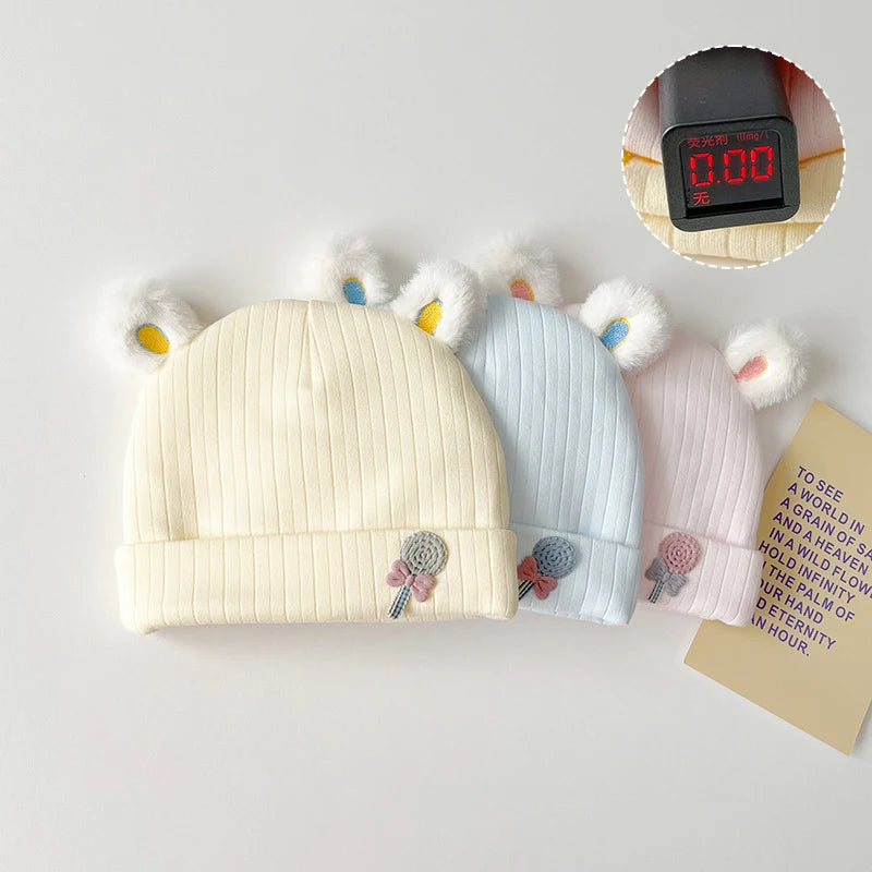 0-3 Months Newborn Fetal Hats Korean Cute Soft Cotton Boy Girl Autumn Winter Warm Beanies Caps Solid Color Infant Kids Bonnets