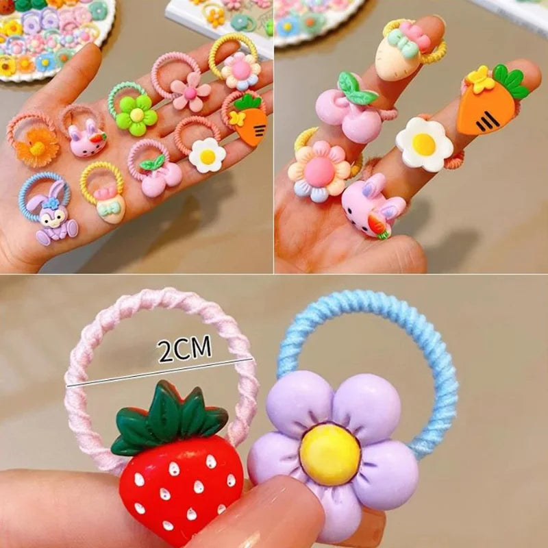 50Pcs/Lot Children Hair Accessories Girls Cartoon Elastic Hair Bands Baby Head Rope Kids Small Animal Headband Cute Headdress