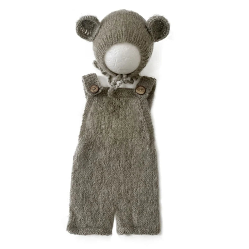 Newborn Photography Outfit Baby Photoshoot Props Infant Photo Prop Romper with Bear Hat New Born Boys Girls Hat Clothes Dropship