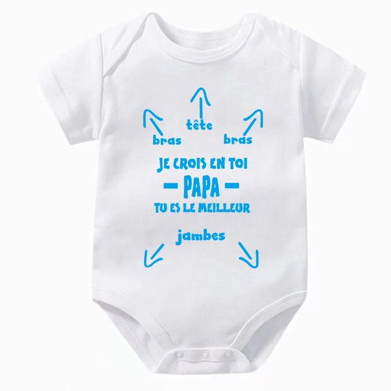 Papa Tu Es Le Meilleur Baby Bodysuit Cute Summer Baby Romper Body Baby Boys Girls Clothes Outfits Cotton Baby Wear Dad's Gift