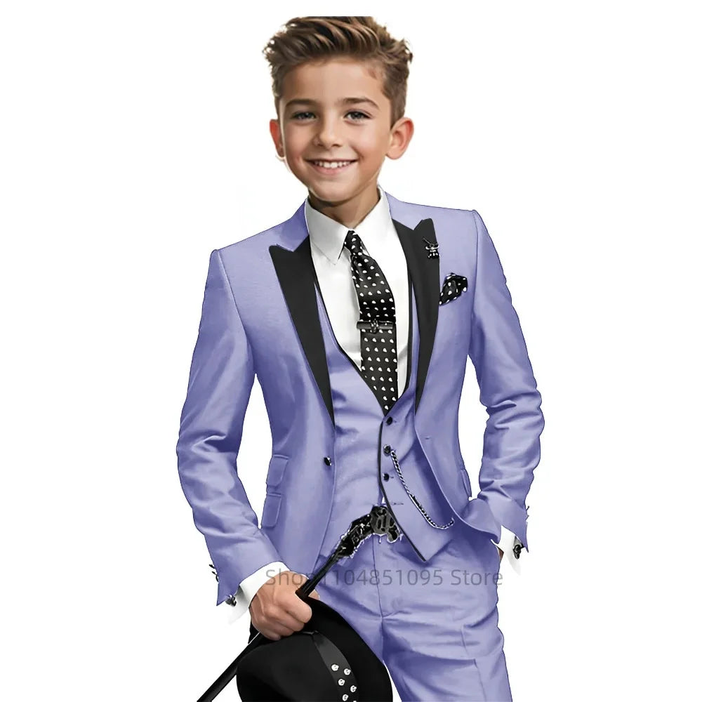 Gentleman Tuxedo Outfit for Boys 2-18 Years High Quality Boys' 3-Piece Suit 3Pcs Wedding Birthday Party Blazer Vest Pants Sets