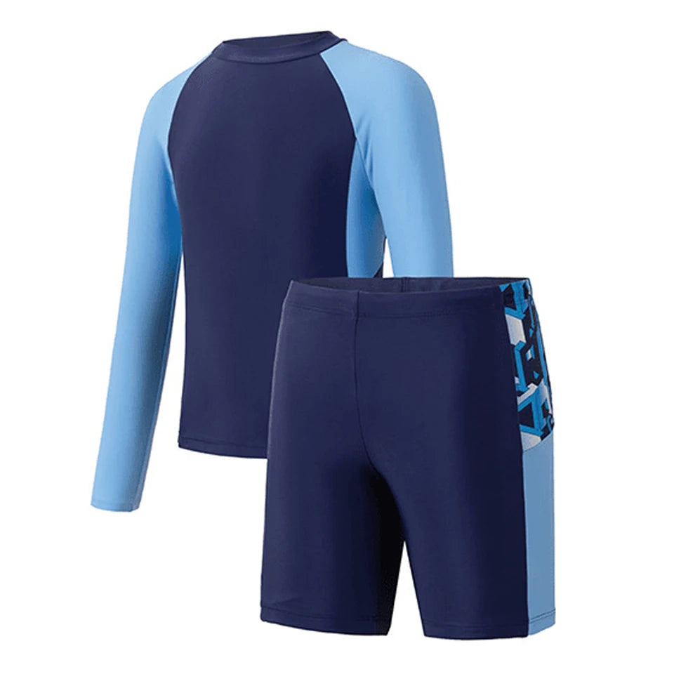 Boys Two Piece Rash Guard Swimsuits Kids Long Sleeve Sunsuit Swimwear Sets Boys Swimsuits UPF50+UV Swimwear Kids 7-14 Years