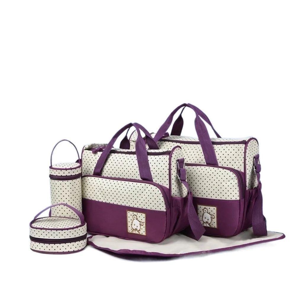 5Pcs/Set Large Capacity Baby Bag for Mom Multifunctional Changing Pad Newborn Accessories Bag Fashion Built-in Diaper Pad